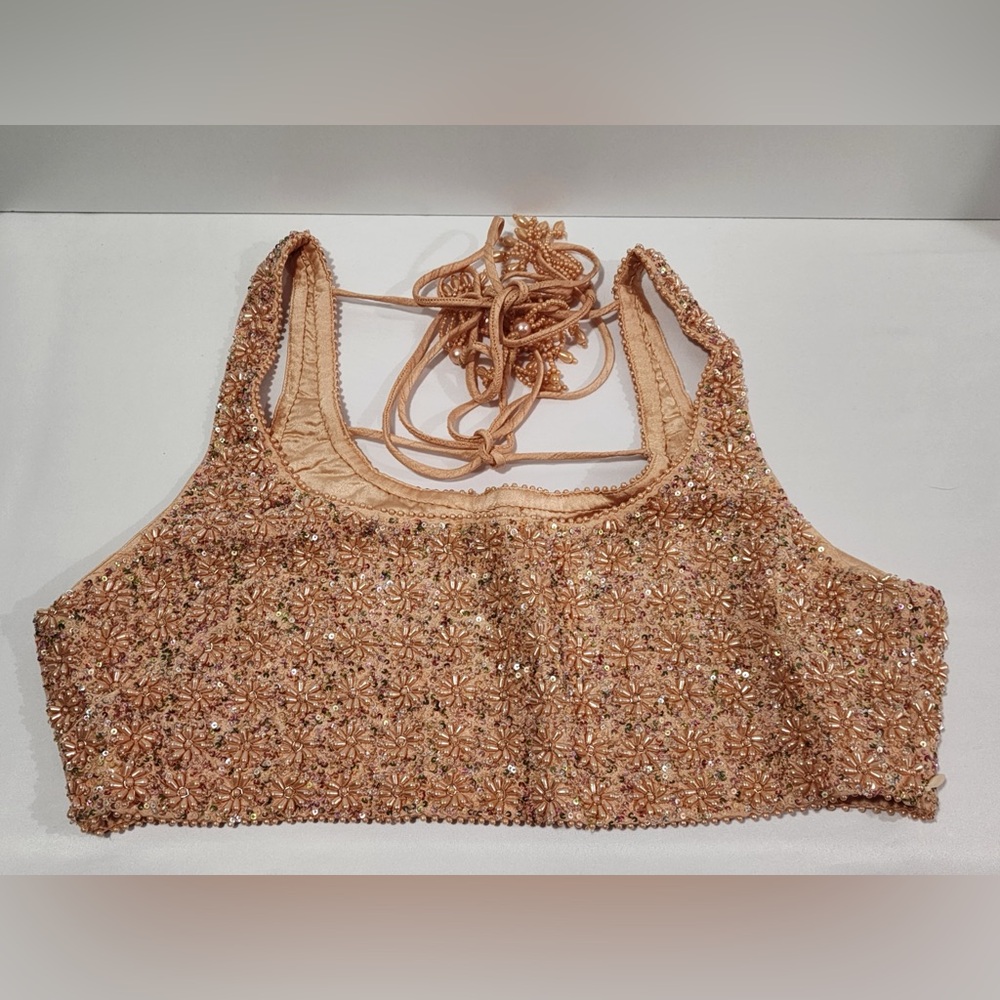 Embellished Peach Beaded Women's Crop Top